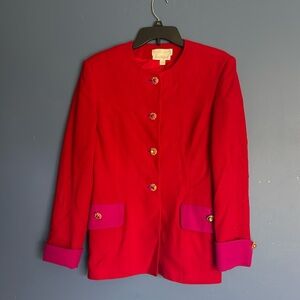 Red and pink Ann Taylor 80’s blazer with gold tone pink buttons size 6